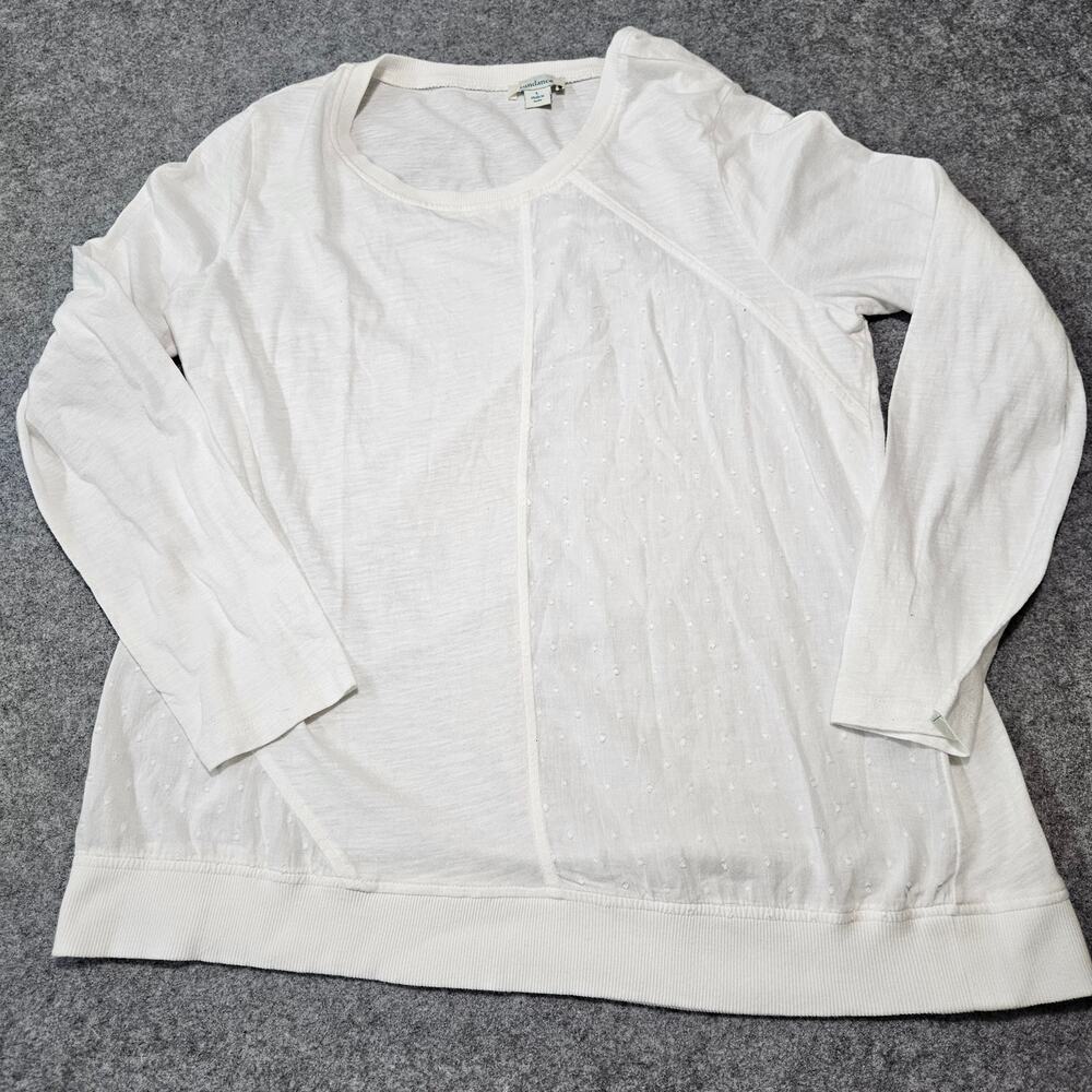 Sundance White Mixed Media Swiss Dot Long Sleeve Cotton Tee Size L